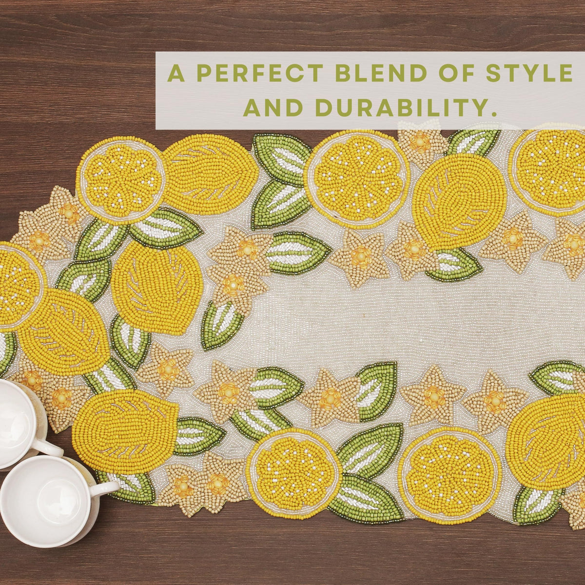 Beaded Runner 36 inch for Dining Table – Handcrafted Glass Beads & Polyester | Luxury Farmhouse, Wedding, Holiday, Kitchen, Party, Spring, Summer, Bridal (Yellow Green) - ALPHA Living HOME