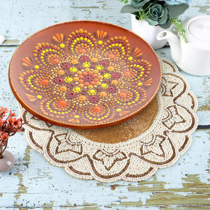 Hand-Beaded 13-Inch Round Placemat, Gold Ivory, Set of 1