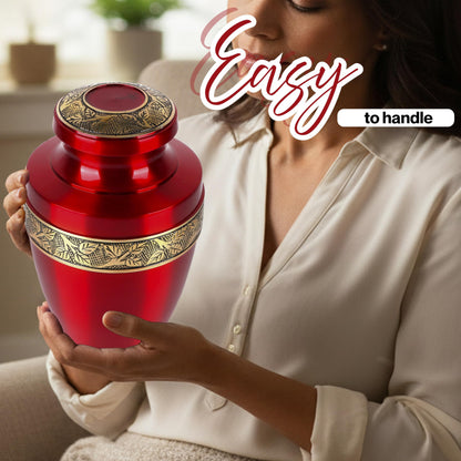 ALPHA Living HOME Urns for Human Ashes Adult Female and Male 200+ Cubic Inches, Decorative Burial Urn, Funeral Cremation Urns for Women and Men, Handcrafted Urn for Ashes Adult, 11" Gold Red