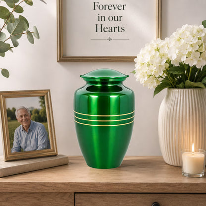 Memorials Cremation Urns for Human Ashes Cremation Urn Funeral Urns for Adult Female & Male Decorative Burial Urn Holds Large up to 220 lbs (Green Gold) - ALPHA Living HOME