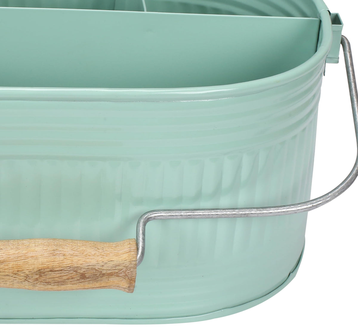 Alpha Living Home Farmhouse Utensil Caddy Carry-All Serveware-Galvanized Metal Organizer for Kitchen Counter-Comfort Wooden Handle In/Outdoor Storage For Flatware,Condiments,Party Cutlery,Arts-TEAL
