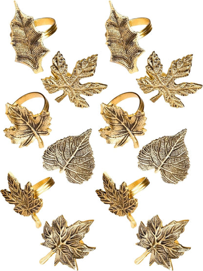 Alpha Living Home Gold Leaf Napkin Rings, Set of 12