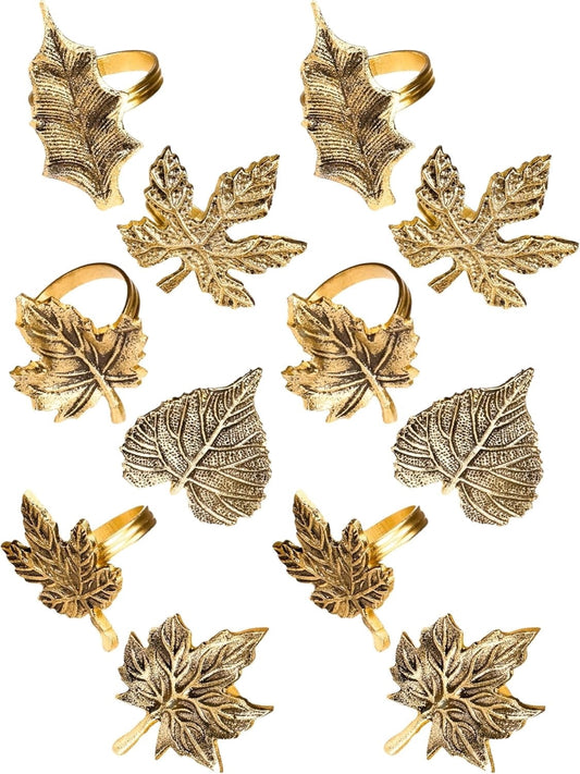 Alpha Living Home Gold Leaf Napkin Rings, Set of 12