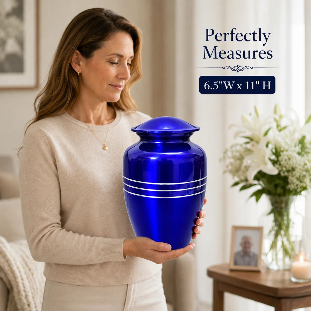 Memorials Cremation Urns for Human Ashes Cremation Urn Funeral Urns for Adult Female & Male Decorative Burial Urn Holds Large up to 220 lbs (Blue Silver) - ALPHA Living HOME