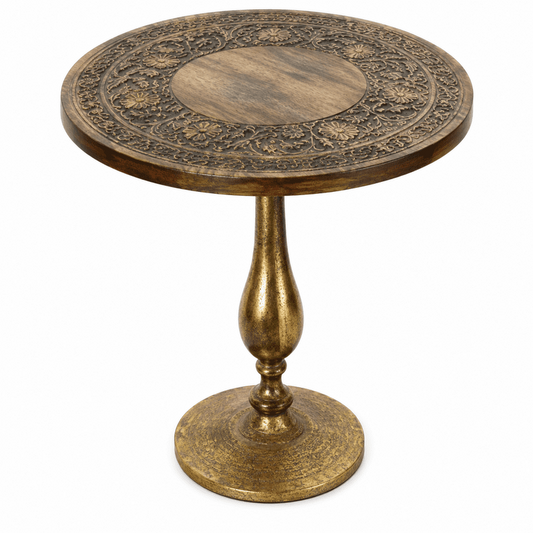 Rustic Wooden Top Side Table - Round Side Table, Modern Accent Nightstand with Aluminum Leg for Living Room, Bedroom, Corners, and Office (Golden Brown) - ALPHA Living HOME
