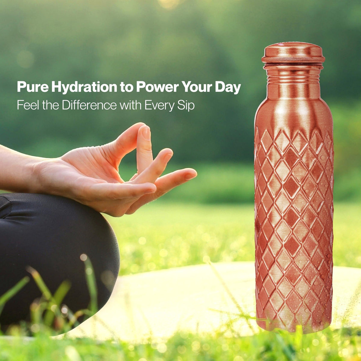 Copper Water Bottle 32 Oz Extra Large, Pure Copper Bottle for Drinking Water, Diamond Ayurvedic Drinking Bottle, Leak Proof Vessel, Cleaning Brush, Daily Hydration for Home Travel