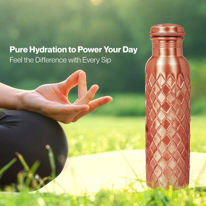 Copper Water Bottle 32 Oz Extra Large, Pure Copper Bottle for Drinking Water, Diamond Ayurvedic Drinking Bottle, Leak Proof Vessel, Cleaning Brush, Daily Hydration for Home Travel