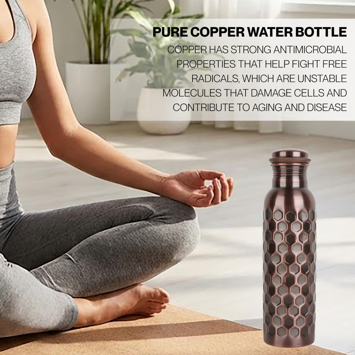 Copper Water Bottle 32 Oz Extra Large, Real Copper Water Bottle, Pure Drinking Bottle, Hammered Ayurvedic Bottle for Drinking Water, Leak Proof Vessel Cap with Cleaning Brush
