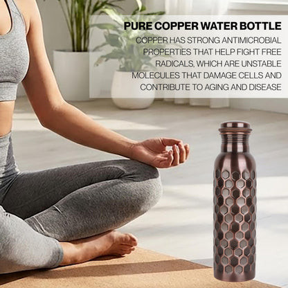 Copper Water Bottle 32 Oz Extra Large, Real Copper Water Bottle, Pure Drinking Bottle, Hammered Ayurvedic Bottle for Drinking Water, Leak Proof Vessel Cap with Cleaning Brush