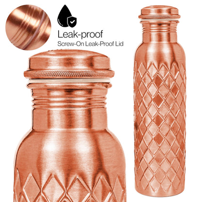 Copper Water Bottle 32 Oz Extra Large, Pure Copper Bottle for Drinking Water, Diamond Ayurvedic Drinking Bottle, Leak Proof Vessel, Cleaning Brush, Daily Hydration for Home Travel