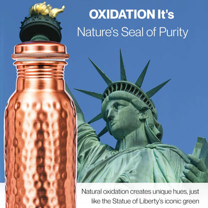 Copper Water Bottle 32 Oz Extra Large, Real Copper Water Bottle, Pure Drinking Bottle, Hammered Ayurvedic Bottle for Drinking Water, Leak Proof Vessel Cap with Cleaning Brush
