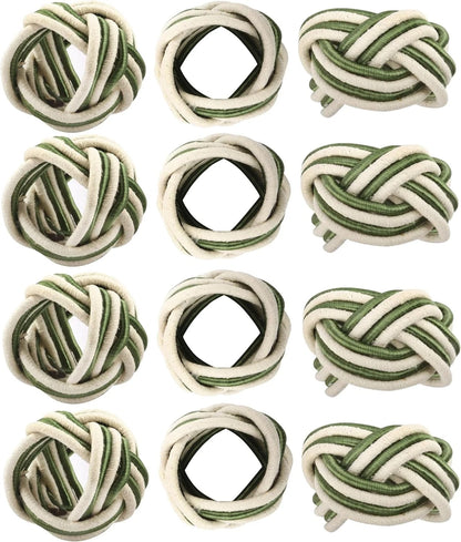 ALPHA Living HOME Modern Woven Napkin Rings Set of 12 - Green/White Polyester & Jute Table Decor for Weddings, Parties & Everyday Dining - Elegant & Durable Accessories (Green White)