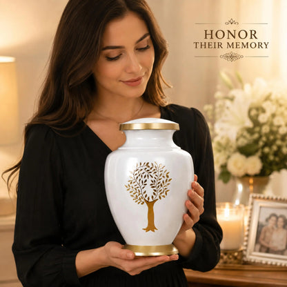 Memorials Cremation Urns for Adult - Adult Funeral Urn Handcrafted - Handcrafted Cremation Urn, Large Burial Urns for Ashes Adult - Yellow Ivory