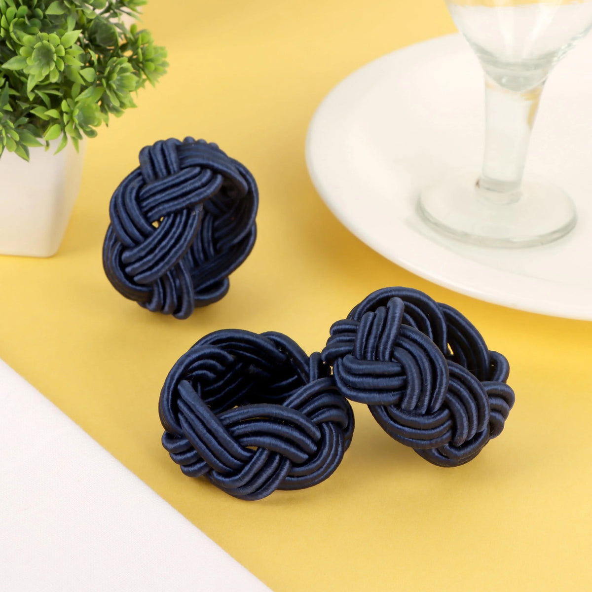 12 Pcs Woven Napkin Rings, Handmade Rustic Farmhouse Nautical Napkins Ring for Festives Gathering Banquet Wedding Birthday Table Decor Everyday Dining Decor (Navy Blue) - ALPHA Living HOME