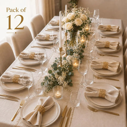 ALPHA Living HOME Gold Napkin Rings 12 Set of Premium 100% Metal, Rust-Resistant Tabletop Décor - Napkin Holders Buckles for Family Dinner, Wedding, Party, Decorations, Banquet, Party, Easter