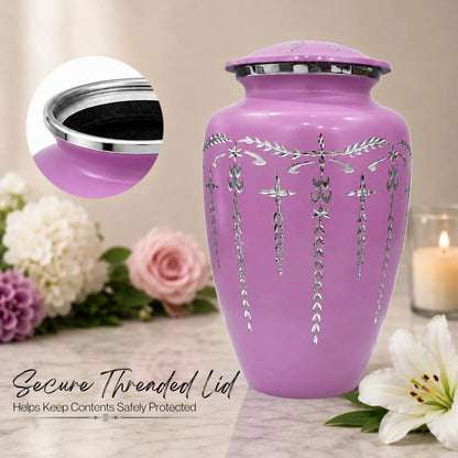 ALPHA Living HOME ALPHA Living HOME Cremation Urns for Human Ashes Adult Male Female, Urn for Ashes Adult, Funeral Memorial Urn, Large 200+ Cubic Inches, Purple Silver, 10 Inch