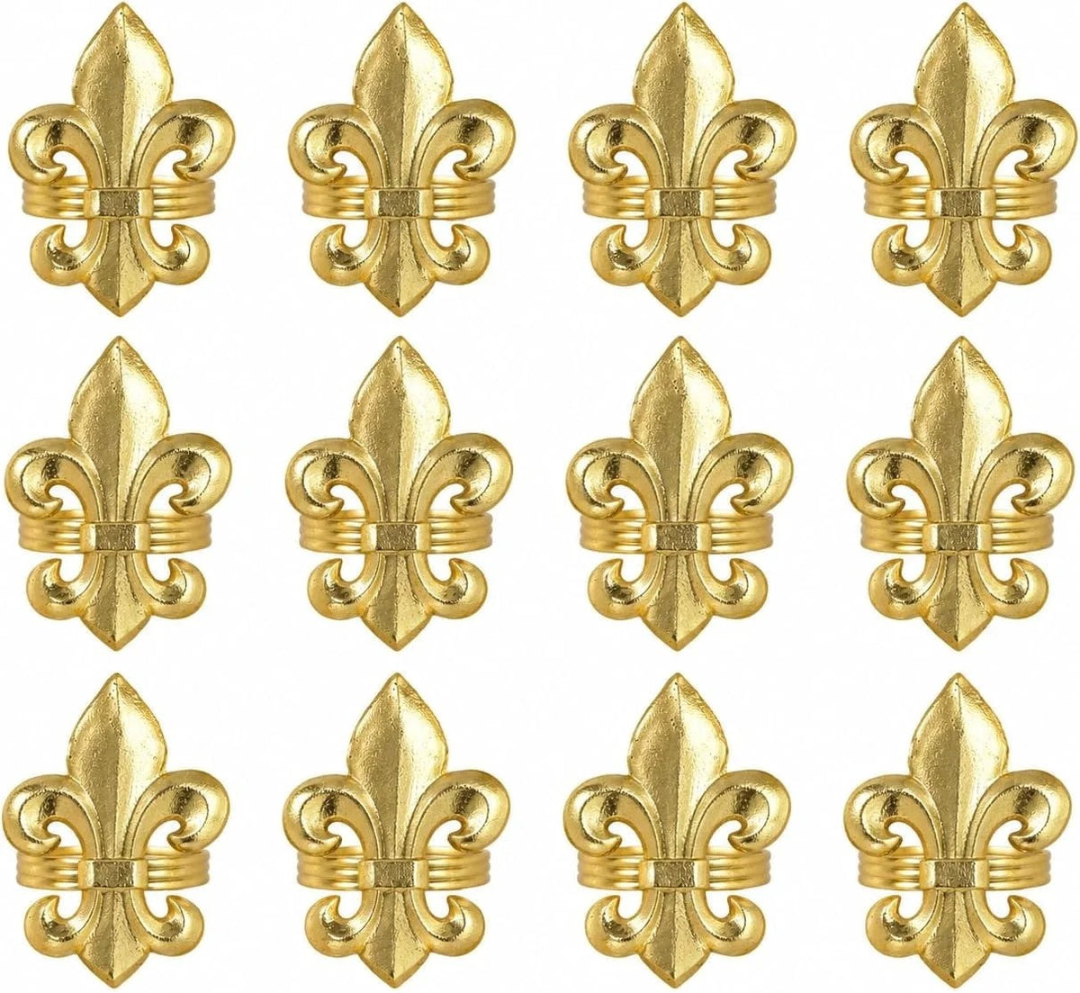 Gold Napkin Rings Set of 12 - Fleur De Lis Metal Napkin Ring Holders for Wedding, Thanksgiving, Christmas & Dining Table Decor - ALPHA Living HOME