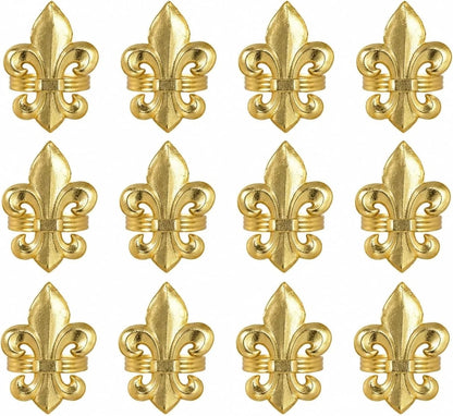 Gold Napkin Rings Set of 12 - Fleur De Lis Metal Napkin Ring Holders for Wedding, Thanksgiving, Christmas & Dining Table Decor - ALPHA Living HOME