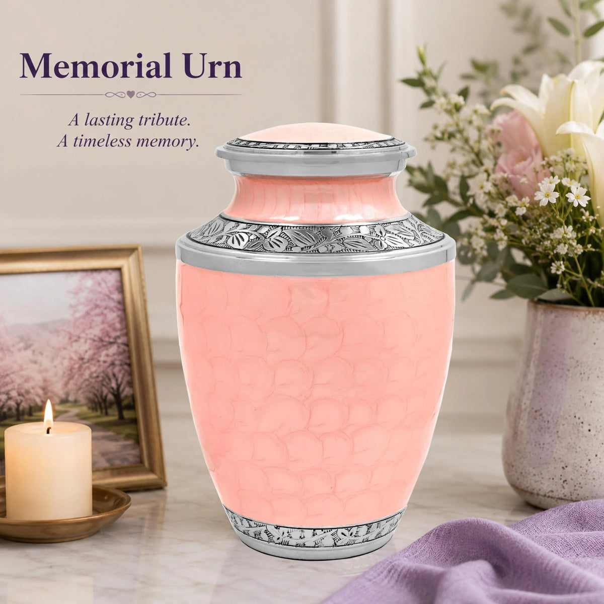 ALPHA Living HOME Cremation Urn for Women Decorative Urn for Human Ashes Woman Men Large up to 220 lbs Decorative Memorial Funeral Burial Urn for Ashes Male Female Dad Mom (Pink Silver)