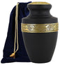 Cremation Urns for Human Ashes Adult – Handcrafted Aluminum Memorial Urn with Gold Leaf Engraving & Velvet Carry Bag, Decorative Funeral Burial Urn with Secure Screw Lid, (Black & Gold)
