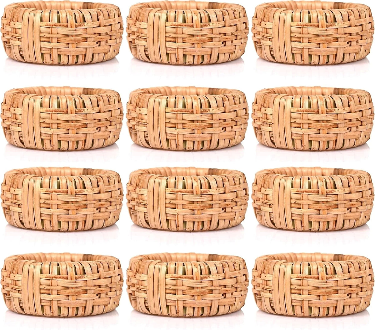 ALPHA Living HOME Natural Rattan Napkin Rings Set of 12 - Handcrafted Cane Serviette Holders for Table Decor, Weddings, Parties, Dinners, Rustic Boho Style Napkin Rings Set (Brown)