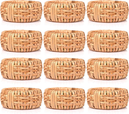 ALPHA Living HOME Natural Rattan Napkin Rings Set of 12 - Handcrafted Cane Serviette Holders for Table Decor, Weddings, Parties, Dinners, Rustic Boho Style Napkin Rings Set (Brown)