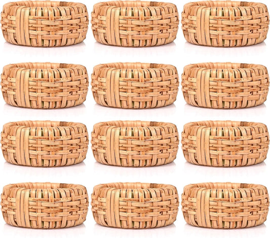 ALPHA Living HOME Natural Rattan Napkin Rings Set of 12 - Handcrafted Cane Serviette Holders for Table Decor, Weddings, Parties, Dinners, Rustic Boho Style Napkin Rings Set (Brown)