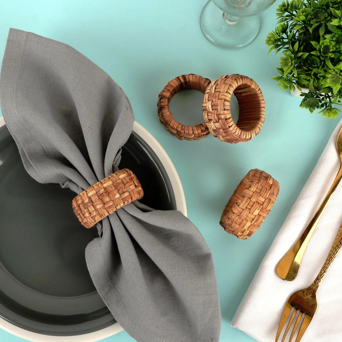 Natural Cane Napkin Rings Set of 36, Handwoven Table Decor, Bohemian Coastal Napkin Holders for Rustic Dining & Tropical Vibes - Sleek for Everyday Use (Brown) - ALPHA Living HOME