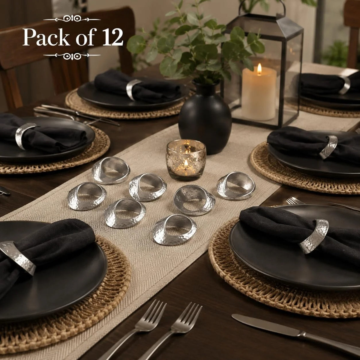 Mobius Metal Napkin Rings - 12-Pack Silver Art Deco Lightweight Metal Table Décor for Fall, Thanksgiving, Banquet, Christmas, Decor, Weddings, Dinner Parties & Everyday Use - ALPHA Living HOME