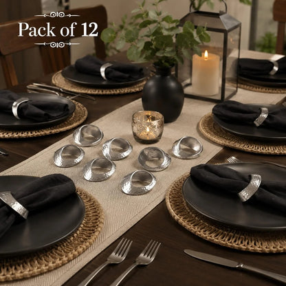 Mobius Metal Napkin Rings - 12-Pack Silver Art Deco Lightweight Metal Table Décor for Fall, Thanksgiving, Banquet, Christmas, Decor, Weddings, Dinner Parties & Everyday Use - ALPHA Living HOME