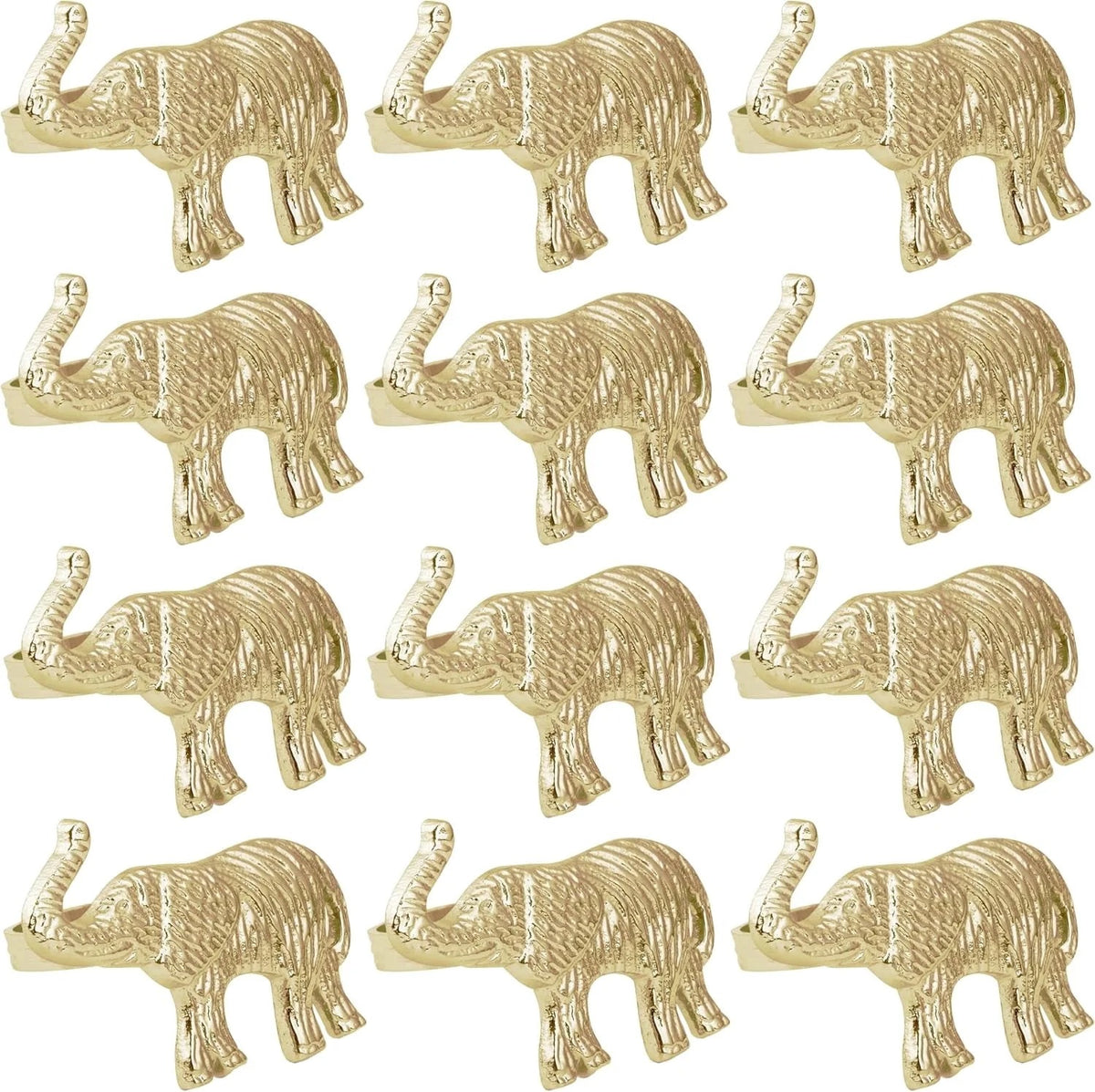 ALPHA Living HOME Metal Gold Napkin Rings Set of 12 - Elephant Napkin Holders, Table Decor, Wedding Decor, Party Supplies, Dining Accessories, Napkin Rings Holders for Gifting & Everyday Use