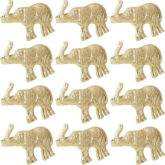 ALPHA Living HOME Metal Gold Napkin Rings Set of 12 - Elephant Napkin Holders, Table Decor, Wedding Decor, Party Supplies, Dining Accessories, Napkin Rings Holders for Gifting & Everyday Use