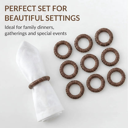 Handmade Napkin Ring Set of 12 Rustic Farmhouse Table Accessories Durable Cane Napkin Holders for Home Kitchen Everyday Dining & Seasonal Gatherings (Walnut) - ALPHA Living HOME