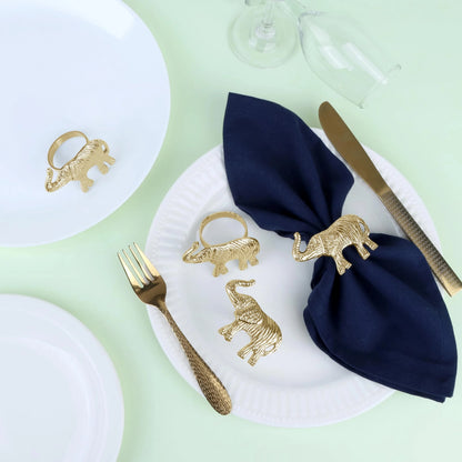 ALPHA Living HOME Metal Gold Napkin Rings Set of 12 - Elephant Napkin Holders, Table Decor, Wedding Decor, Party Supplies, Dining Accessories, Napkin Rings Holders for Gifting & Everyday Use