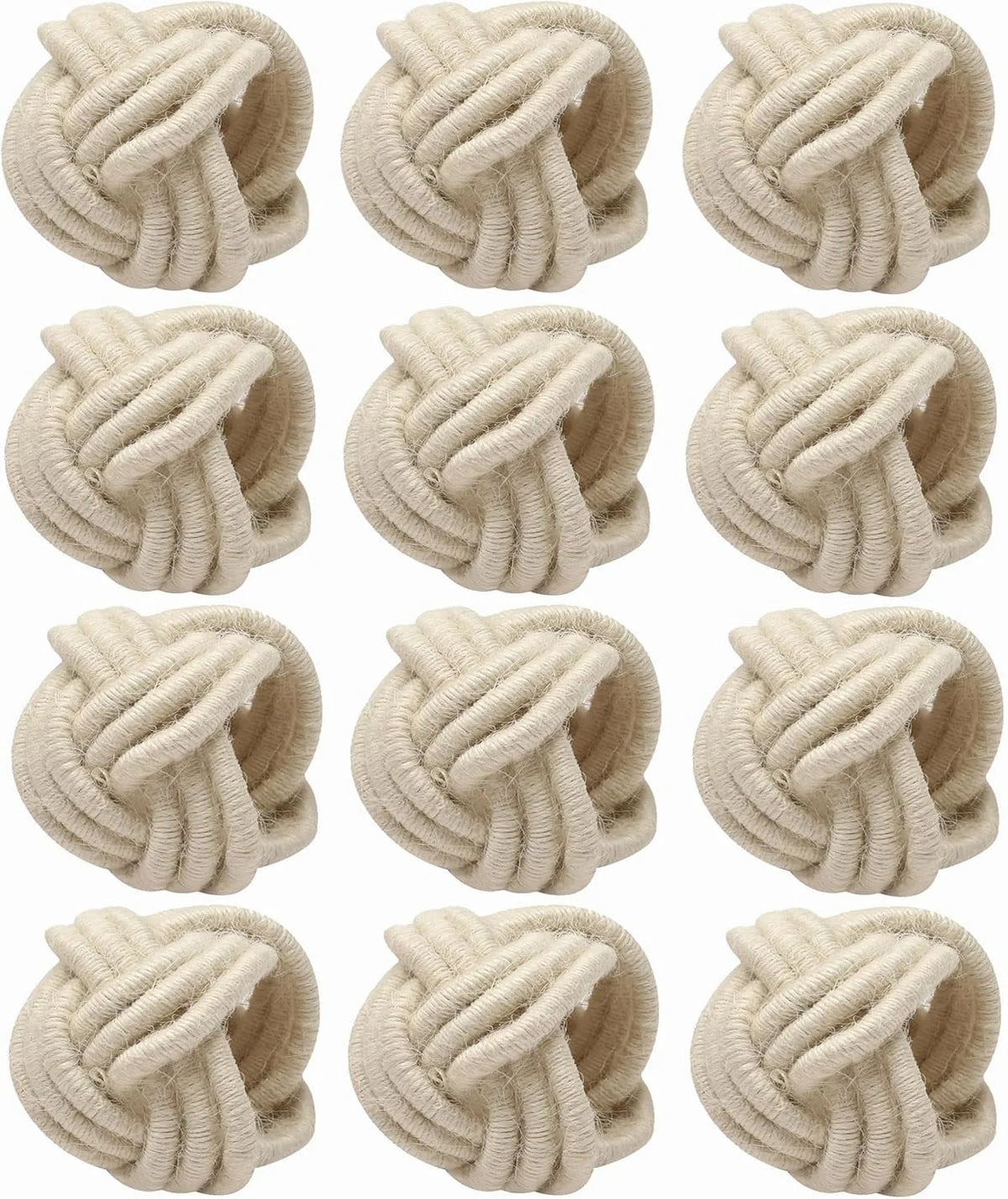 ALPHA Living HOME Handcrafted Napkin Rings Set of 12 - Woven Jute Napkin Holders, Serviette Rings - Perfect for Weddings, Thanksgiving, Christmas & Everyday Dining (Off white)