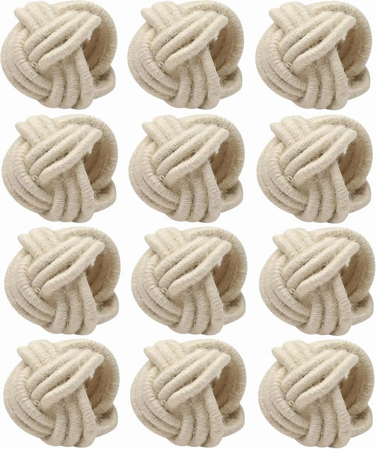 ALPHA Living HOME Handcrafted Napkin Rings Set of 12 - Woven Jute Napkin Holders, Serviette Rings - Perfect for Weddings, Thanksgiving, Christmas & Everyday Dining (Off white)