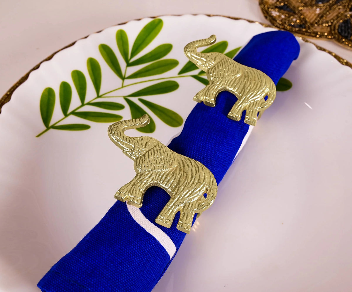 ALPHA Living HOME Metal Gold Napkin Rings Set of 12 - Elephant Napkin Holders, Table Decor, Wedding Decor, Party Supplies, Dining Accessories, Napkin Rings Holders for Gifting & Everyday Use