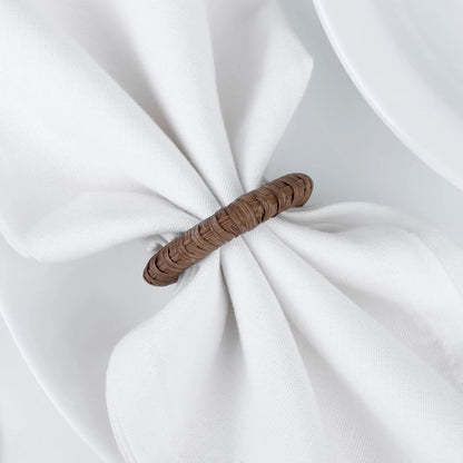 Handmade Napkin Ring Set of 12 Rustic Farmhouse Table Accessories Durable Cane Napkin Holders for Home Kitchen Everyday Dining & Seasonal Gatherings (Walnut) - ALPHA Living HOME