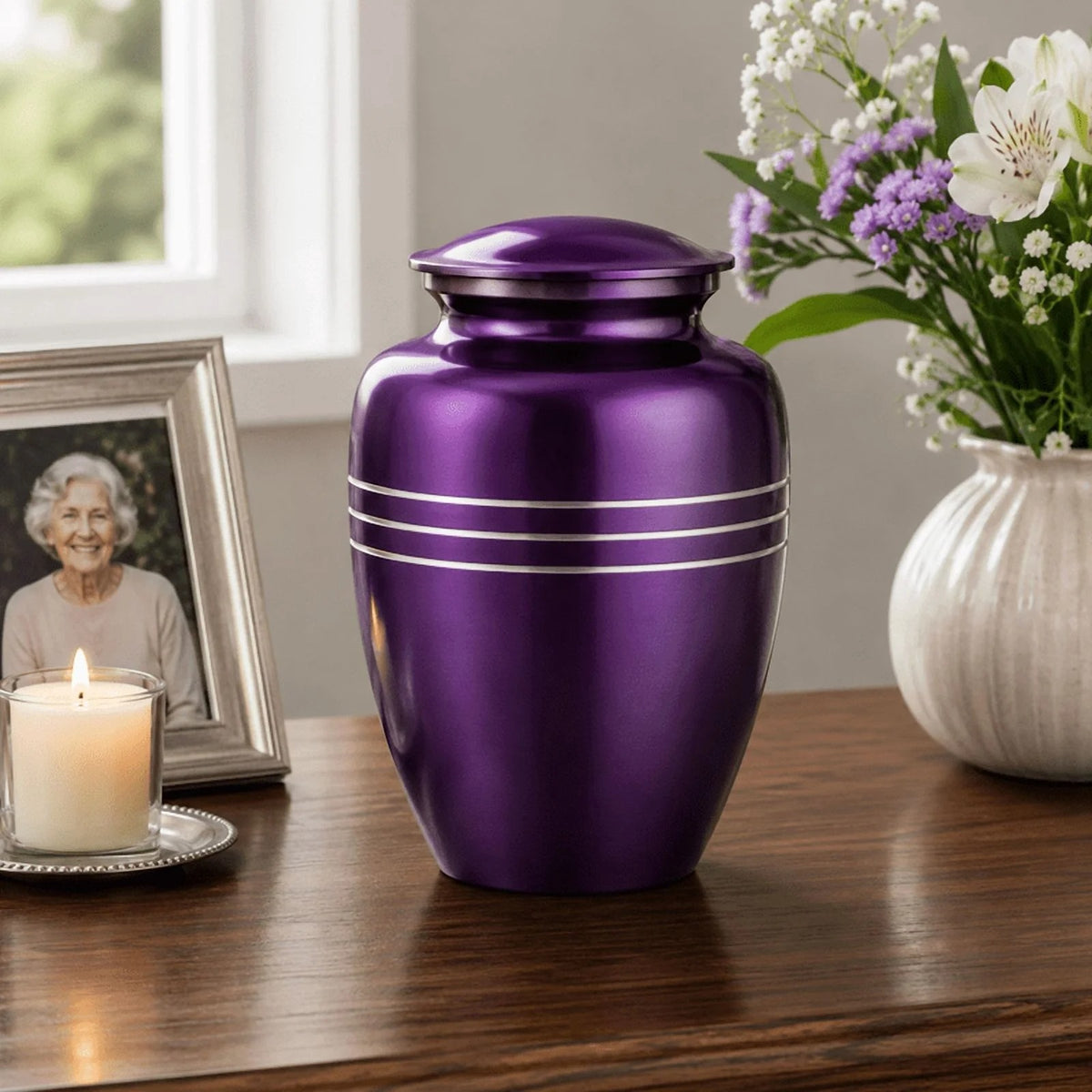 Memorials Cremation Urns for Human Ashes Cremation Urn Funeral Urns for Adult Female & Male Decorative Burial Urn Holds Large up to 220 lbs (Purple Silver) - ALPHA Living HOME