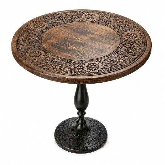 Rustic Wooden Top Side Table - Round Side Table, Modern Accent Nightstand with Aluminum Leg for Living Room, Bedroom, Corners, and Office (Brown Black) - ALPHA Living HOME