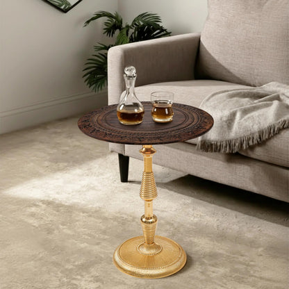 Rustic Wooden Top Side Table - Round Side Table, Modern Accent Nightstand with Aluminum Leg for Living Room, Bedroom, Corners, and Office 18x21" (Brown Gold) - ALPHA Living HOME
