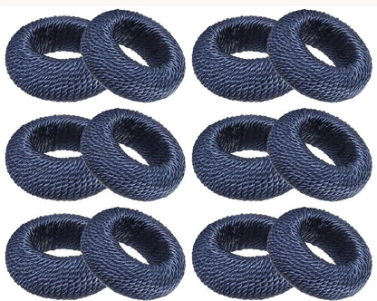 Woven Napkin Rings Set of 12 - Farmhouse Table Décor Napkin Holders for Weddings, Holiday Parties, Dining Table & Everyday Place Settings (Dark Blue)