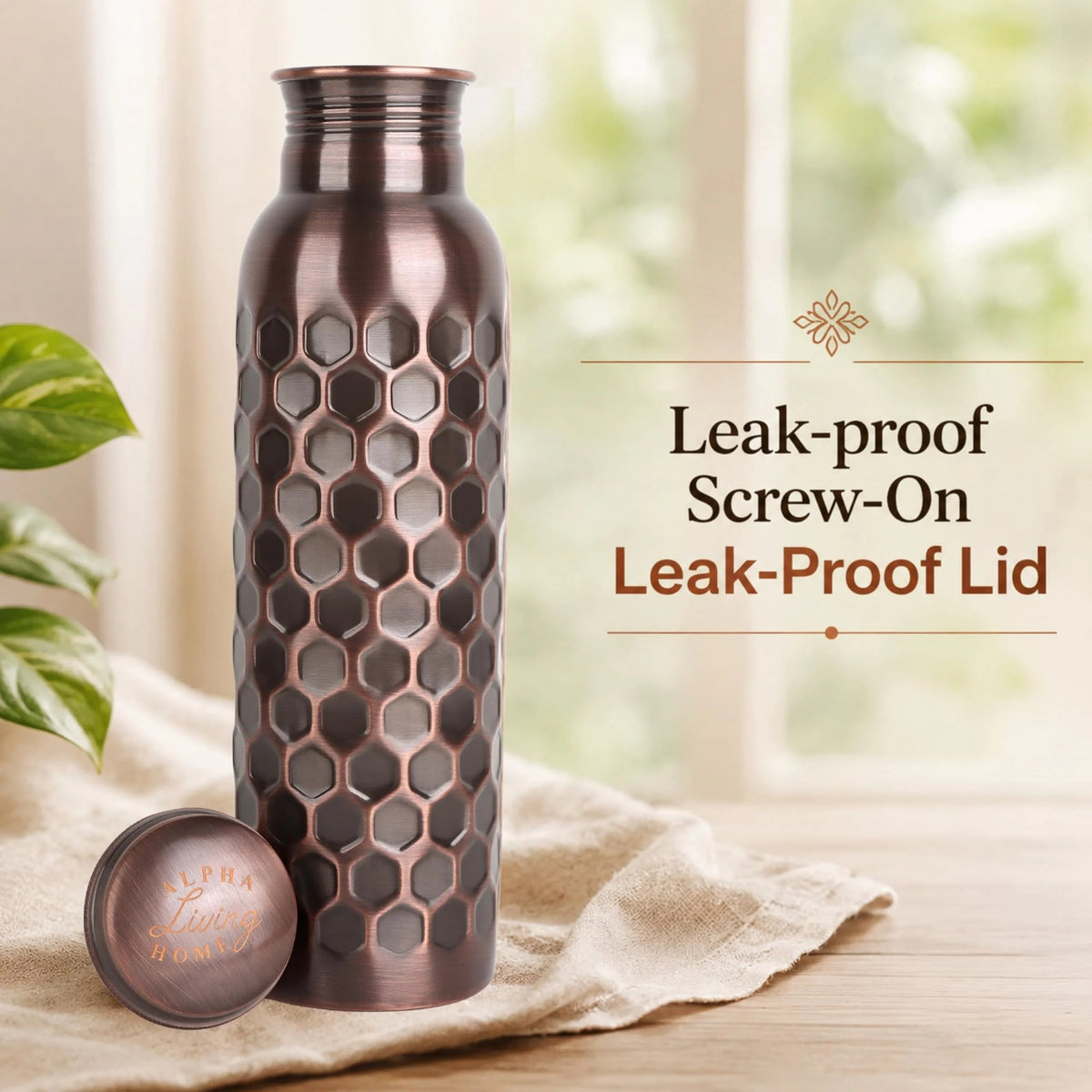 Copper Water Bottle 32 Oz Extra Large, Real Copper Water Bottle, Pure Drinking Bottle, Hammered Ayurvedic Bottle for Drinking Water, Leak Proof Vessel Cap with Cleaning Brush