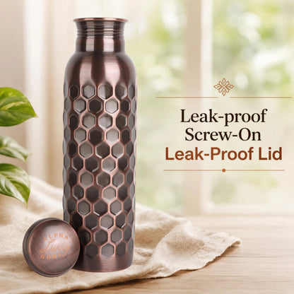 Copper Water Bottle 32 Oz Extra Large, Real Copper Water Bottle, Pure Drinking Bottle, Hammered Ayurvedic Bottle for Drinking Water, Leak Proof Vessel Cap with Cleaning Brush