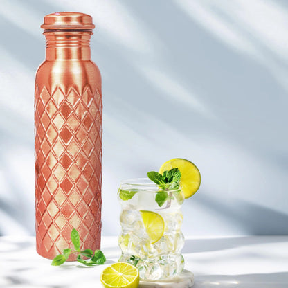 Copper Water Bottle 32 Oz Extra Large, Pure Copper Bottle for Drinking Water, Diamond Ayurvedic Drinking Bottle, Leak Proof Vessel, Cleaning Brush, Daily Hydration for Home Travel