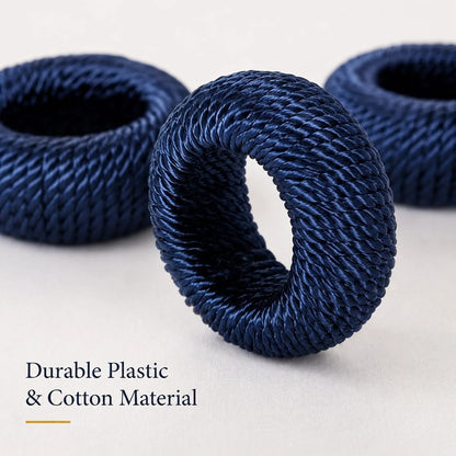 Woven Napkin Rings Set of 12 - Farmhouse Table Décor Napkin Holders for Weddings, Holiday Parties, Dining Table & Everyday Place Settings (Dark Blue)