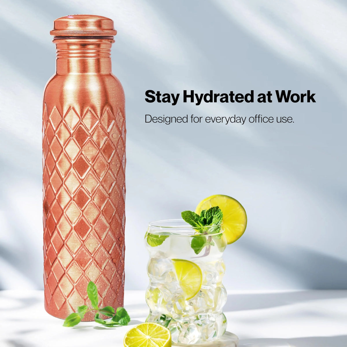 Copper Water Bottle 32 Oz Extra Large, Pure Copper Bottle for Drinking Water, Diamond Ayurvedic Drinking Bottle, Leak Proof Vessel, Cleaning Brush, Daily Hydration for Home Travel
