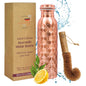 Copper Water Bottle 32 Oz Extra Large, Real Copper Drinking Bottle, Honeycomb Ayurvedic Bottle for Drinking Water, Leak Proof Vessel with Cleaning Brush, Home Office Use