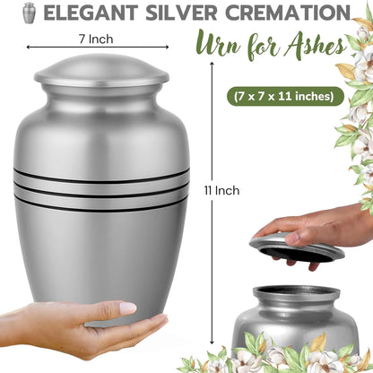 Adult Aluminum Cremation Urn for Human Ashes, Dignified Memorial Urn, Durable Metal Funeral Urn with Secure Lid, Funeral Urn for Loved Ones (Black Silver) - ALPHA Living HOME