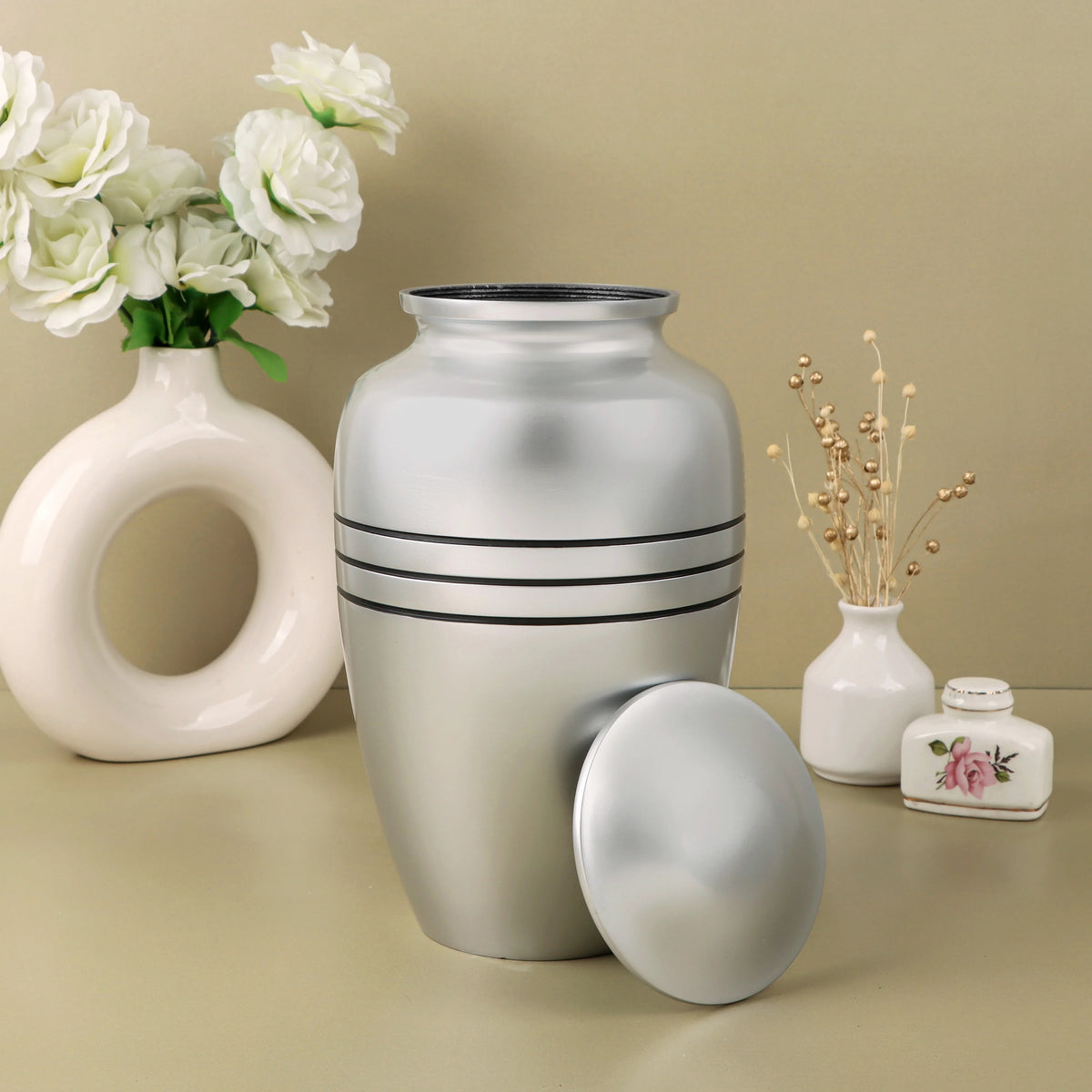 Adult Aluminum Cremation Urn for Human Ashes, Dignified Memorial Urn, Durable Metal Funeral Urn with Secure Lid, Funeral Urn for Loved Ones (Black Silver) - ALPHA Living HOME